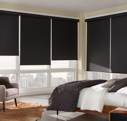Cozy bed and blackout window blinds