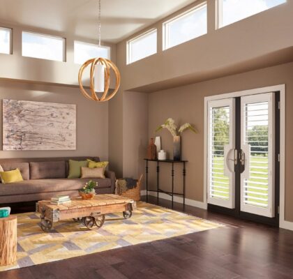 Sunlit living room with clerestory windows